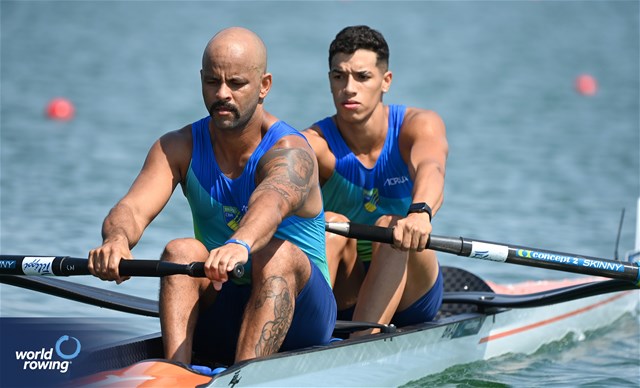 Keizy Bonine (b), Gabriel Mendes De Souza (s), PR3 Men's Pair, Brazil, 2023 World Rowing Cup II, Varese, Italy / Maren Derlien/MyRowingPhoto.com