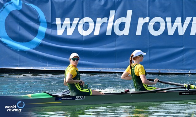 Jessica Morrison (b), Annabelle Mcintyre (s), Women's Pair, Australia, 2023 World Rowing Cup II, Varese, Italy / Maren Derlien/MyRowingPhoto.com