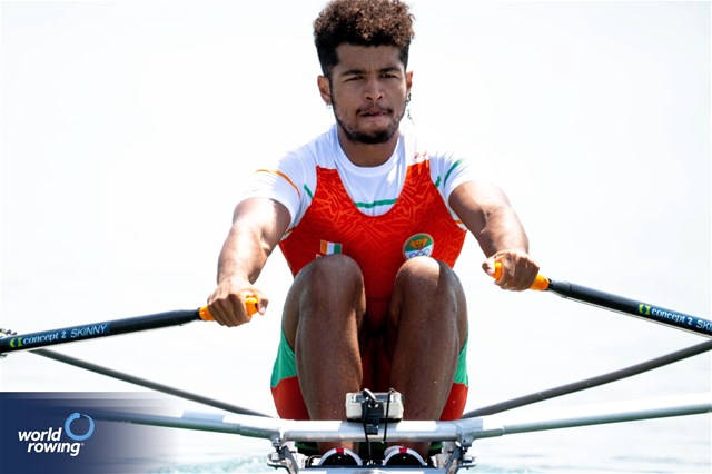 Riccardo Bouehi, Men's Single Sculls, Côte d'Ivoire, 2023 World Rowing Cup II, Varese, Italy / World Rowing/Benedict Tufnell