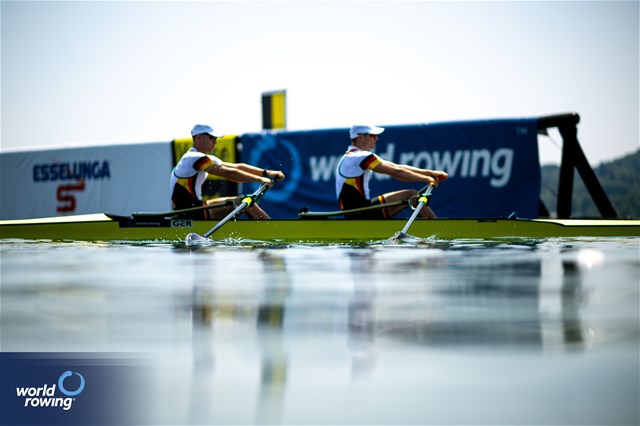 Paul Leerkamp (b), Jonathan Rommelmann (s), Lightweight Men's Double Sculls, Germany, 2023 World Rowing Cup II, Varese, Italy / World Rowing/Benedict Tufnell