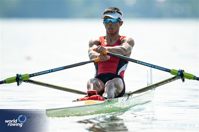 Hin Chun Chiu, Lightweight Men's Single Sculls, Hong Kong, China, 2023 World Rowing Cup II, Varese, Italy / World Rowing/Benedict Tufnell