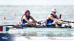 Elisa Corda (b), Luca Conti (s), PR3 Mixed Double Sculls, Italy, 2023 World Rowing Cup II, Varese, Italy / Detlev Seyb/MyRowingPhoto.com