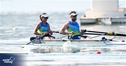 Priscila Barreto De Souza (b), Jairo Natanael Klug Frohlich (s), PR3 Mixed Double Sculls, Brazil, 2023 World Rowing Cup II, Varese, Italy / Detlev Seyb/MyRowingPhoto.com
