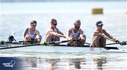 Erika Sauzeau (b), Gregoire Bireau, Remy Taranto, Margot Boulet (s), Emilie Acquistapace (c), PR3 Mixed Coxed Four , France, 2023 World Rowing Cup II, Varese, Italy / Detlev Seyb/MyRowingPhoto.com