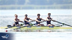 Francesca Allen (b), Giedre Rakauskaite, Morgan Fice-Noyes, Edward Fuller (s), Erin Kennedy (c), PR3 Mixed Coxed Four , Great Britain, 2023 World Rowing Cup II, Varese, Italy / Detlev Seyb/MyRowingPhoto.com