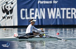 Chiaki Tomita, Lightweight Women's Single Sculls, Japan, 2023 World Rowing Cup II, Varese, Italy / Detlev Seyb/MyRowingPhoto.com