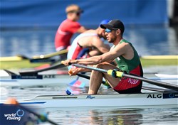 Sid Ali Boudina, Lightweight Men's Single Sculls, Algeria, 2023 World Rowing Cup II, Varese, Italy / Detlev Seyb/MyRowingPhoto.com