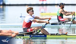 Andri Struzina, Lightweight Men's Single Sculls, Switzerland, 2023 World Rowing Cup II, Varese, Italy / Detlev Seyb/MyRowingPhoto.com