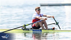Andri Struzina, Lightweight Men's Single Sculls, Switzerland, 2023 World Rowing Cup II, Varese, Italy / Detlev Seyb/MyRowingPhoto.com