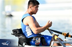 Egamberdiev Kholmurod, PR1 Mens Single Sculls, Uzbekistan, 2023 World Rowing Cup II, Varese, Italy / Detlev Seyb/MyRowingPhoto.com