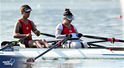 Siu Tsun Lau (b), Ka Yee Ip (s), PR2 Mixed Double Sculls, Hong Kong, China, 2023 World Rowing Cup II, Varese, Italy / Detlev Seyb/MyRowingPhoto.com