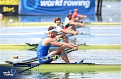 Kasper Hirvilampi, Lightweight Men's Single Sculls, Finland, 2023 World Rowing Cup II, Varese, Italy / Detlev Seyb/MyRowingPhoto.com