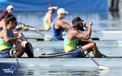 Diana Cristina Barcelos De Oliveira (b), Valdeni Da Silva Junior (s), PR3 Mixed Double Sculls, Brazil, 2023 World Rowing Cup II, Varese, Italy / Detlev Seyb/MyRowingPhoto.com