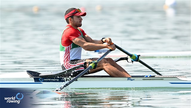 Chems Eddine Boudjema, Lightweight Men's Single Sculls, Algeria, 2023 World Rowing Cup II, Varese, Italy / Detlev Seyb/MyRowingPhoto.com
