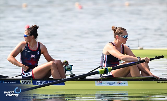 Rowan Mckellar (b), Esme Booth (s), Women's Pair, Great Britain, 2023 World Rowing Cup II, Varese, Italy / Detlev Seyb/MyRowingPhoto.com