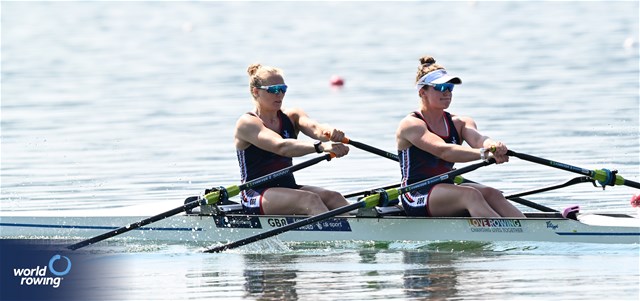 Saskia Budgett (b), Lucy Glover (s), Women's Double Sculls, Great Britain, 2023 World Rowing Cup II, Varese, Italy / Detlev Seyb/MyRowingPhoto.com