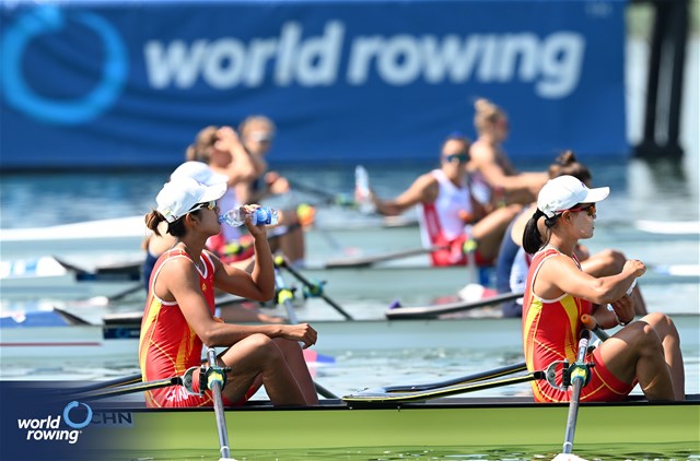 Shiyu Lu (b), Shuangmei Shen (s), Women's Double Sculls, People's Republic of China, 2023 World Rowing Cup II, Varese, Italy / Detlev Seyb/MyRowingPhoto.com