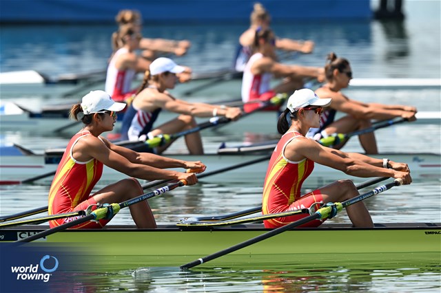 Shiyu Lu (b), Shuangmei Shen (s), Women's Double Sculls, People's Republic of China, 2023 World Rowing Cup II, Varese, Italy / Detlev Seyb/MyRowingPhoto.com