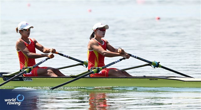 Shiyu Lu (b), Shuangmei Shen (s), Women's Double Sculls, People's Republic of China, 2023 World Rowing Cup II, Varese, Italy / Detlev Seyb/MyRowingPhoto.com