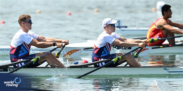 Jakub Podrazil (b), Jan Cincibuch (s), Men's Double Sculls, Czech Republic, 2023 World Rowing Cup II, Varese, Italy / Detlev Seyb/MyRowingPhoto.com
