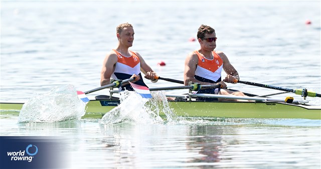 Stijn Wieling (b), Jorn Salverda (s), Men's Double Sculls, Netherlands, 2023 World Rowing Cup II, Varese, Italy / Detlev Seyb/MyRowingPhoto.com