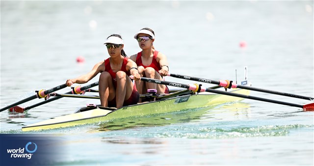 Sheung Yee Wong (b), Wing Yan Winne Hung (s), Lightweight Women's Double Sculls, Hong Kong, China, 2023 World Rowing Cup II, Varese, Italy / Detlev Seyb/MyRowingPhoto.com