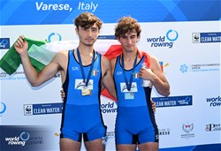 Francesco Bardelli (b), Stefano Pinsone (s), Lightweight Men's Pair, Italy, Gold, 2023 World Rowing Cup II, Varese, Italy / Detlev Seyb/MyRowingPhoto.com