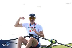 Baptiste Savaete, Lightweight Men's Single Sculls, France, Bronze, 2023 World Rowing Cup II, Varese, Italy / Detlev Seyb/MyRowingPhoto.com