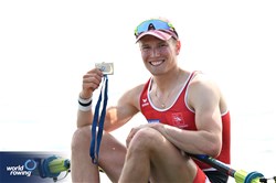 Andri Struzina, Lightweight Men's Single Sculls, Switzerland, Silver, 2023 World Rowing Cup II, Varese, Italy / Detlev Seyb/MyRowingPhoto.com