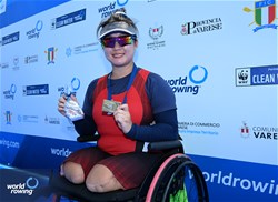 Ka Yee Ip, PR2 Women's Single Sculls, Hong Kong, China, Bronze, 2023 World Rowing Cup II, Varese, Italy / Detlev Seyb/MyRowingPhoto.com