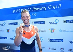 Cornelis De Koning, PR2 Men's Single Sculls, Netherlands, Gold, 2023 World Rowing Cup II, Varese, Italy / Detlev Seyb/MyRowingPhoto.com