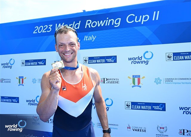 Cornelis De Koning, PR2 Men's Single Sculls, Netherlands, Gold, 2023 World Rowing Cup II, Varese, Italy / Detlev Seyb/MyRowingPhoto.com