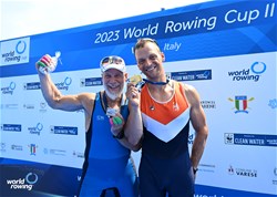 Cornelis De Koning, PR2 Men's Single Sculls, Netherlands, Gold, Gian Filippo Mirabile, Italy, Silver, 2023 World Rowing Cup II, Varese, Italy / Detlev Seyb/MyRowingPhoto.com