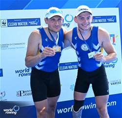 Andrii Syvykh (b), Stanislav Samoliuk (s), PR3 Men's Pair, Ukraine, Gold, 2023 World Rowing Cup II, Varese, Italy / Detlev Seyb/MyRowingPhoto.com
