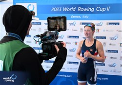 Sophia Luwis, Lightweight Women's Single Sculls, United States of America, Silver, 2023 World Rowing Cup II, Varese, Italy / Detlev Seyb/MyRowingPhoto.com