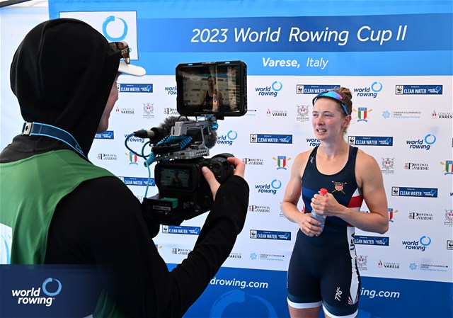 Sophia Luwis, Lightweight Women's Single Sculls, United States of America, Silver, 2023 World Rowing Cup II, Varese, Italy / Detlev Seyb/MyRowingPhoto.com