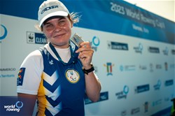Anna Aisanova, PR2 Women's Single Sculls, Ukraine, Silver, 2023 World Rowing Cup II, Varese, Italy / World Rowing/Benedict Tufnell