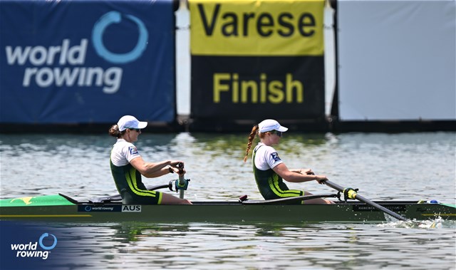 Jessica Morrison (b), Annabelle Mcintyre (s), Women's Pair, Australia, 2023 World Rowing Cup II, Varese, Italy / Detlev Seyb/MyRowingPhoto.com