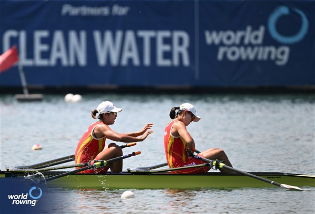 Shiyu Lu (b), Shuangmei Shen (s), Women's Double Sculls, People's Republic of China, 2023 World Rowing Cup II, Varese, Italy / Detlev Seyb/MyRowingPhoto.com