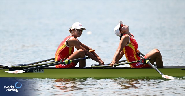 Shiyu Lu (b), Shuangmei Shen (s), Women's Double Sculls, People's Republic of China, 2023 World Rowing Cup II, Varese, Italy / Detlev Seyb/MyRowingPhoto.com