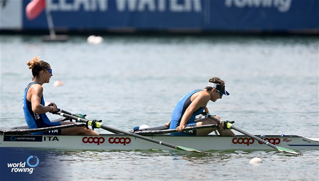Stefania Buttignon (b), Clara Guerra (s), Women's Double Sculls, Italy, 2023 World Rowing Cup II, Varese, Italy / Detlev Seyb/MyRowingPhoto.com