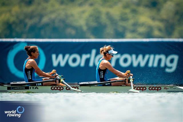 Silvia Crosio (b), Federica Cesarini (s), Lightweight Women's Double Sculls, Italy, 2023 World Rowing Cup II, Varese, Italy / World Rowing/Benedict Tufnell
