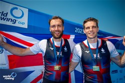 Oliver Wynne-Griffith (b), Tom George (s), Men's Pair, Great Britain, Gold, 2023 World Rowing Cup II, Varese, Italy / World Rowing/Benedict Tufnell