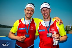 Roman Roeoesli (b), Andrin Gulich (s), Men's Pair, Switzerland, Silver, 2023 World Rowing Cup II, Varese, Italy / World Rowing/Benedict Tufnell
