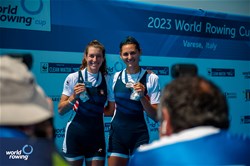 Kristina Wagner (b), Sophia Vitas (s), Women's Double Sculls, United States of America, Silver, 2023 World Rowing Cup II, Varese, Italy / World Rowing/Benedict Tufnell