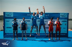Luca Rambaldi (b), Matteo Sartori (s), Men's Double Sculls, Italy, Gold, Benjamin Davison (b), Sorin Koszyk (s), United States of America, Silver, Zhiyu Liu (b), Liang Zhang (s), People's Republic of China, Bronze, 2023 World Rowing Cup II, Varese, Italy / World Rowing/Benedict Tufnell