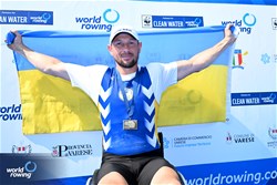 Roman Polianskyi, PR1 Mens Single Sculls, Ukraine, Gold, 2023 World Rowing Cup II, Varese, Italy / Detlev Seyb/MyRowingPhoto.com