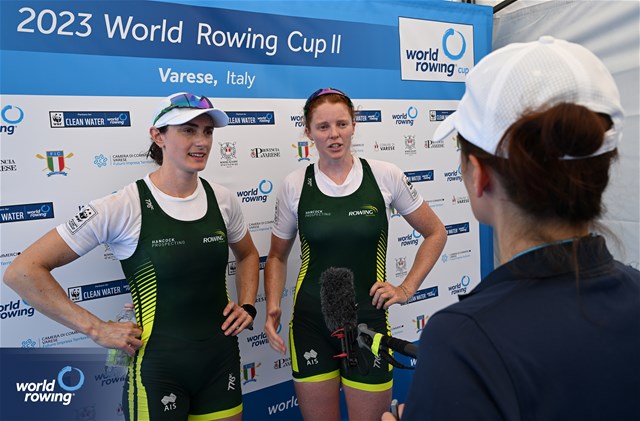 Jessica Morrison (b), Annabelle Mcintyre (s), Women's Pair, Australia, Gold, 2023 World Rowing Cup II, Varese, Italy / Detlev Seyb/MyRowingPhoto.com
