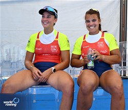 Aina Cid (b), Esther Briz Zamorano (s), Women's Pair, Spain, Bronze, 2023 World Rowing Cup II, Varese, Italy / Detlev Seyb/MyRowingPhoto.com