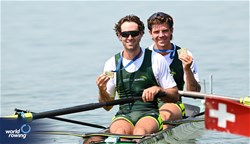 Angus Dawson (b), Simon Keenan (s), Men's Pair, Australia, Bronze, 2023 World Rowing Cup II, Varese, Italy / Detlev Seyb/MyRowingPhoto.com